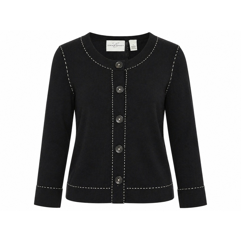 Emma James Cardigan Sweater Womens Medium Black Contrast Stitch Button Up